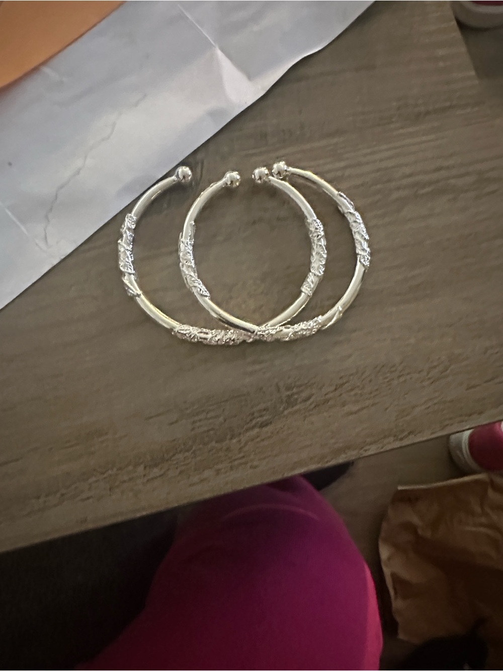 .925 Sterling Silver Textured Open Cuff Bracelets delicate and elegant - Picture 3 of 4